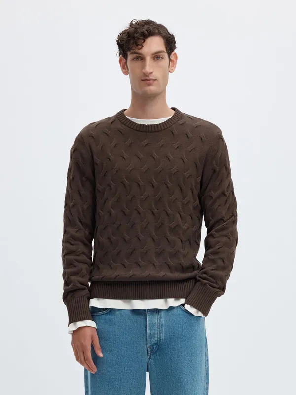 Slmcarlos Ls Cable Crew Neck N
